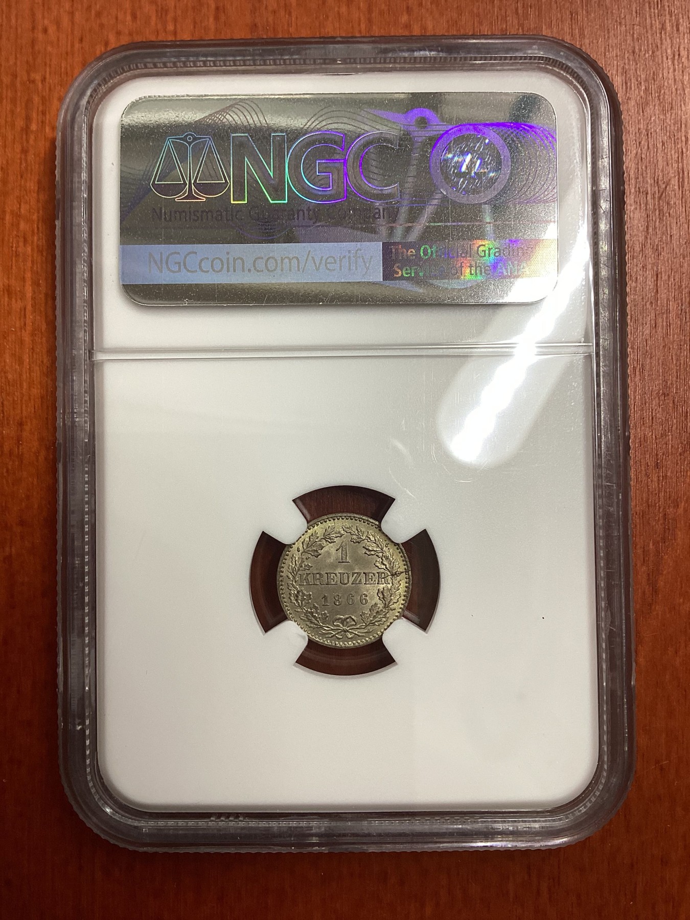 长老汇龙年精选第二场 1866 德国法兰克福1克洛泽银币，NGC MS67分，季军分，更高分仅有6枚，特年