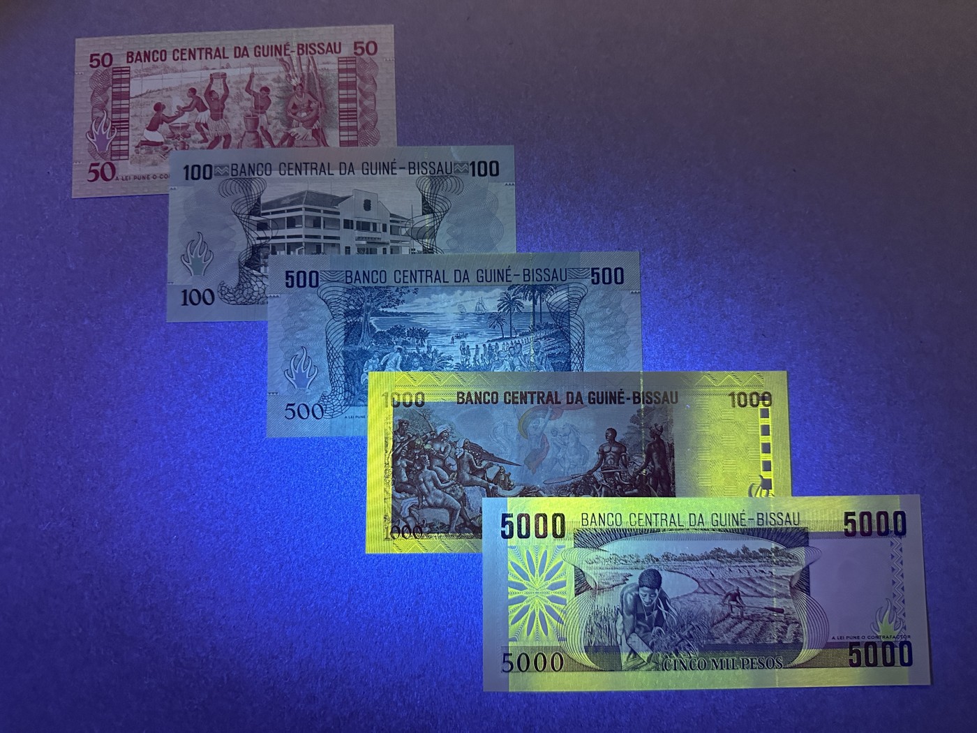 《张总收藏》140期-外币精品荟萃 几内亚比绍50-5000比索5张 UNC 1990年版本