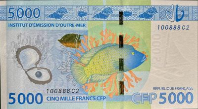 《外钞收藏家》第三百四十六期 - 全新UNC 法属太平洋5000法郎 无47 豹子8