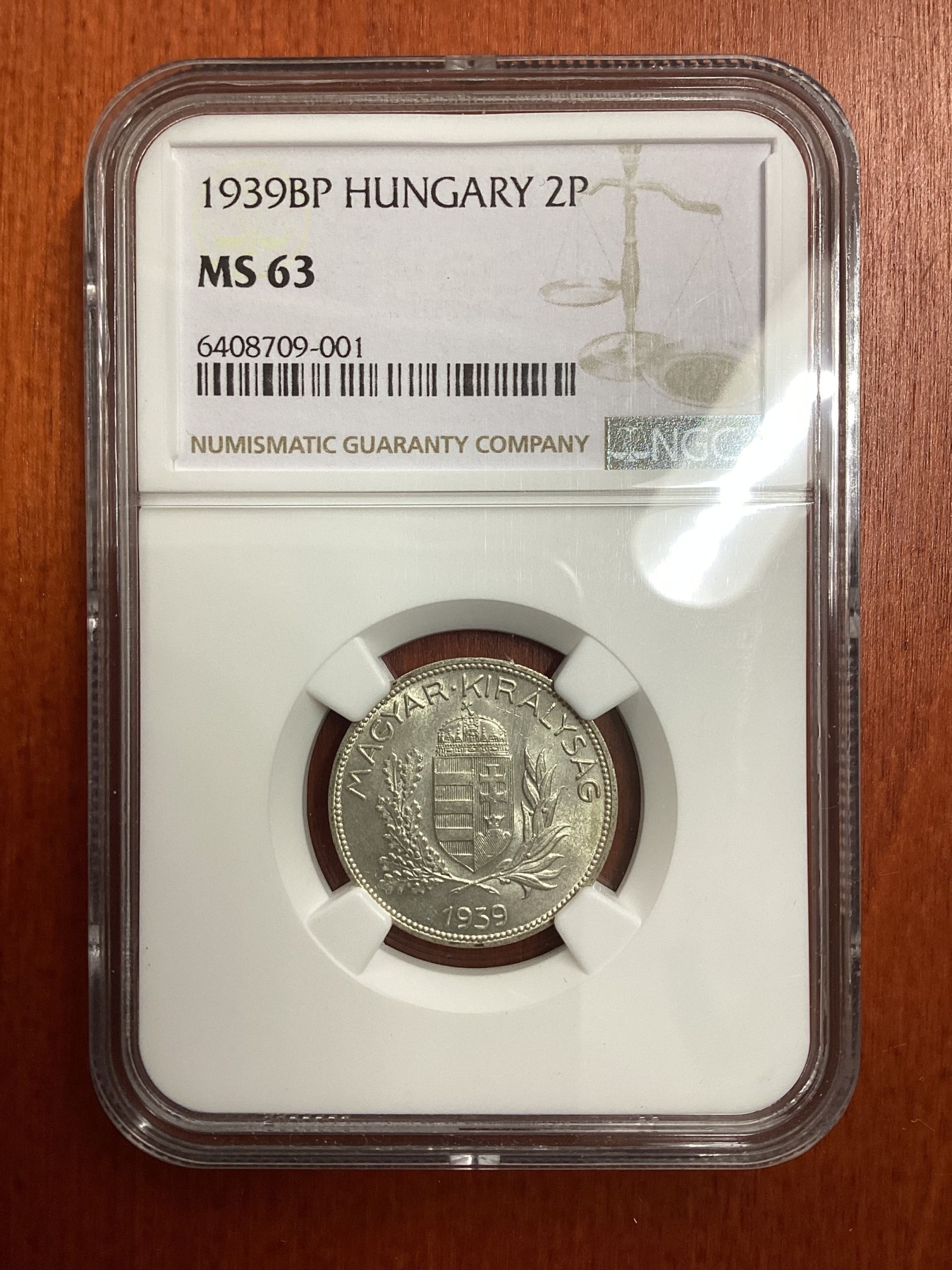 长老汇龙年精选第二场 1939BP匈牙利2潘果银币，NGC MS63分，该币NGC标注有错，应该是1潘果