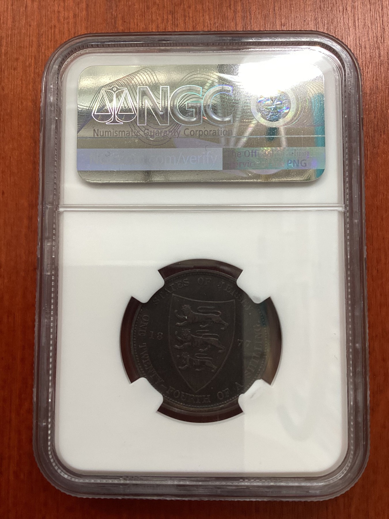 长老汇龙年精选第二场 1877H 泽西维多利亚1/24先令铜币，NGC AUC