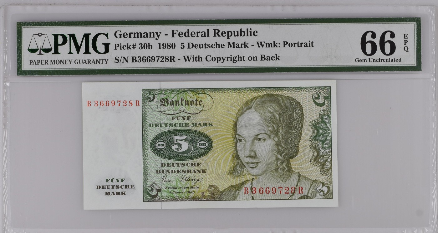 Immortal acution 三月第二场 Germany - Federal Republic, 5 Deutsche Mark 1980 - Wmk: Portrait