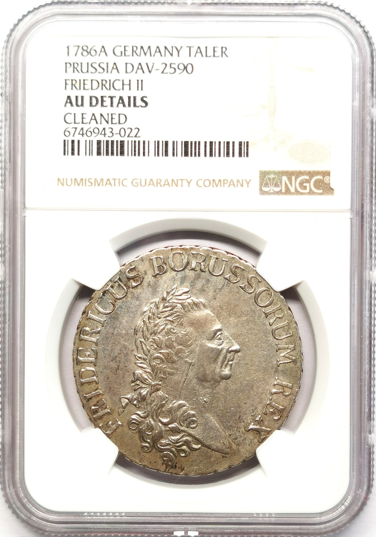 凡希社世界钱币微拍第二百六十二期 1786普鲁士弗里德里希大王大炮泰勒NGC-AUD