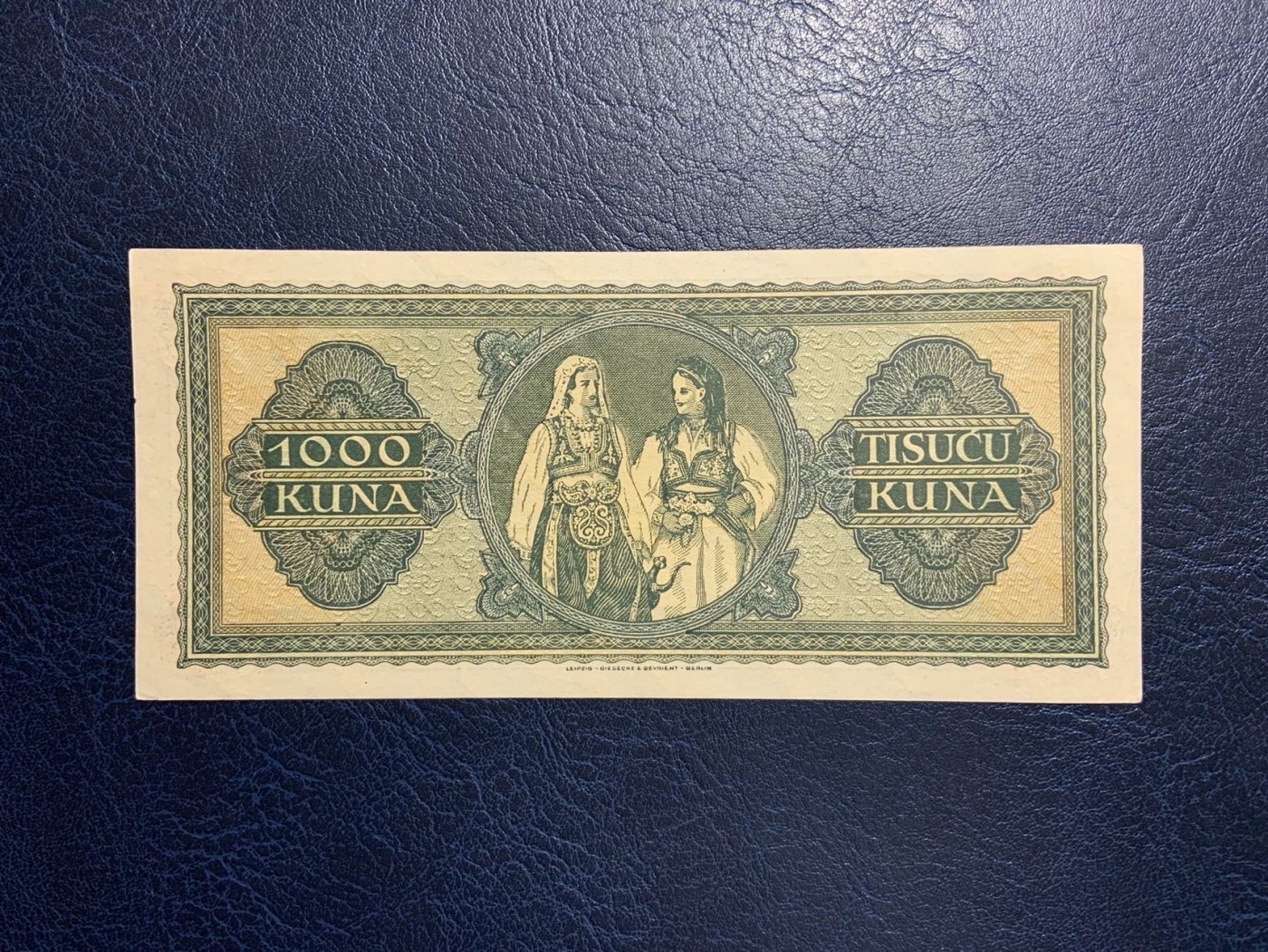 收藏联盟Quantum Auction 第329期拍卖  克罗地亚1943年1000库纳 品相UNC-  边角有瑕疵 捷德代印