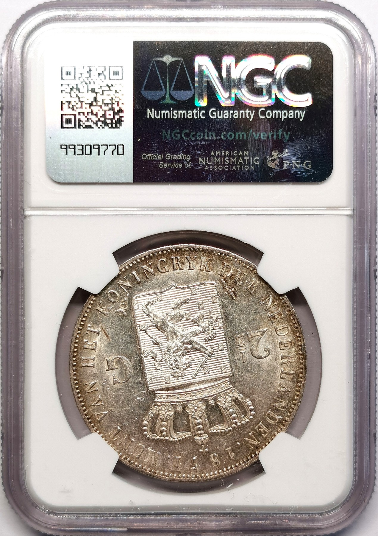 凡希社世界钱币微拍第二百六十二期 1871荷兰威廉三世2.5盾大银NGC-MS61 细节出色！