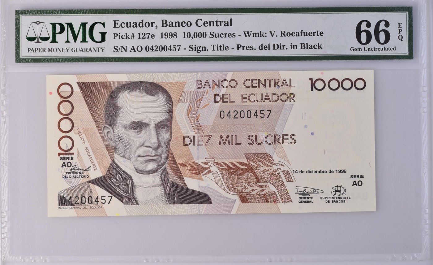 Immortal acution 三月第二场 Ecuador, Banco Central, 10,000 Sucres 1998-99 - Wmk: V. Rocafuerte