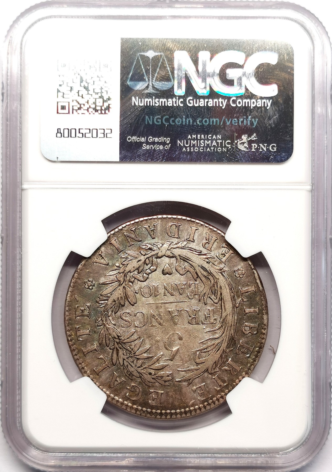 凡希社世界钱币微拍第二百六十二期 共和十年高卢-阿尔卑斯山麓共和国5法郎大银NGC-VF25