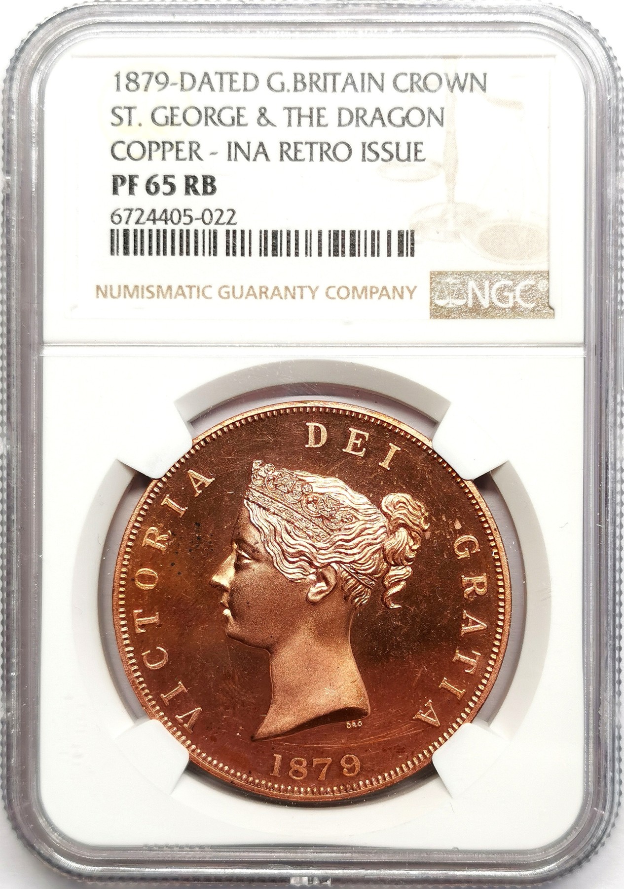 凡希社世界钱币微拍第二百六十二期 1879英国小维背屠龙克朗NGC-PF65紫铜后铸品