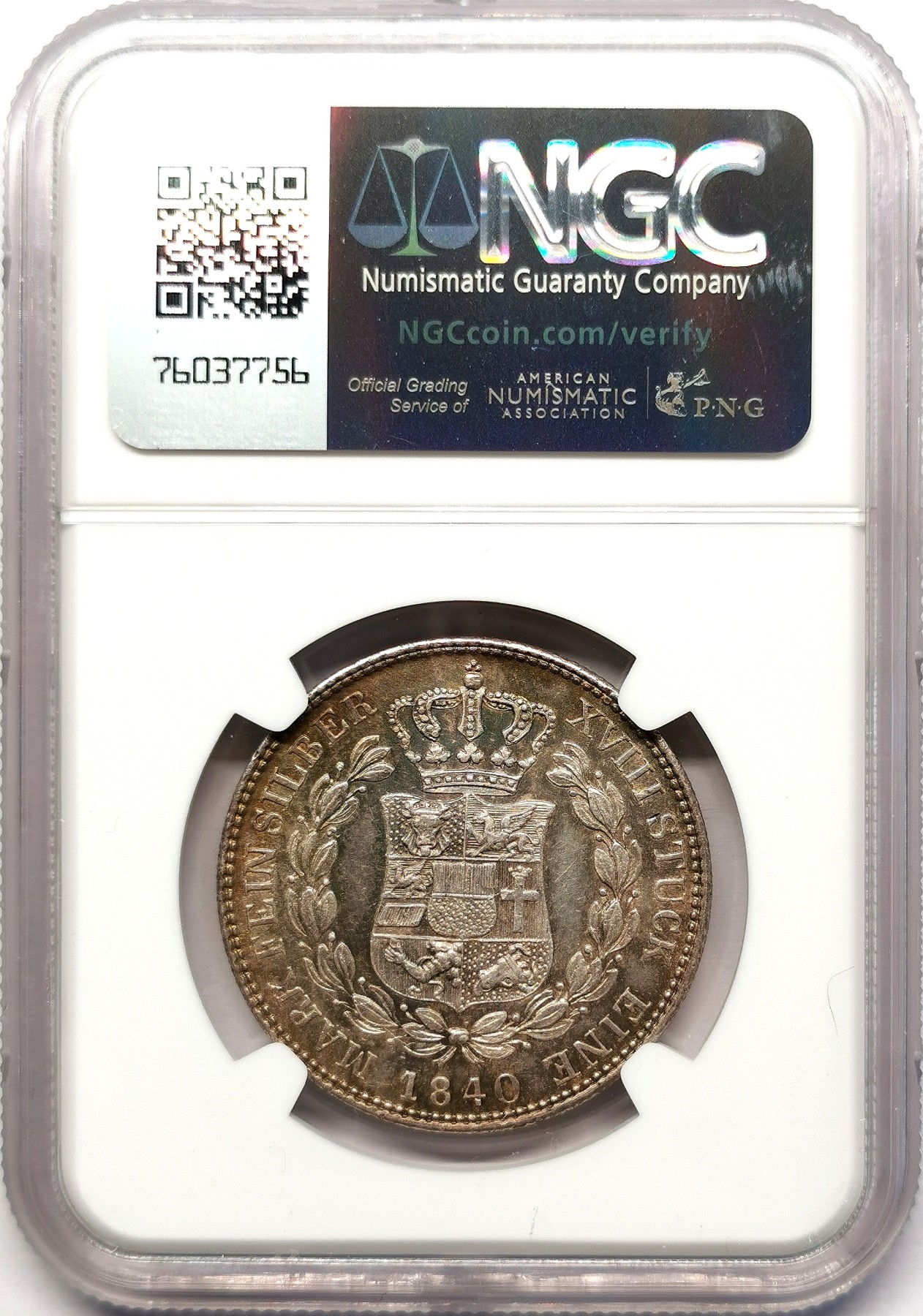 凡希社世界钱币微拍第二百六十二期 1840梅克伦堡-什未林2/3泰勒NGC-UNCD