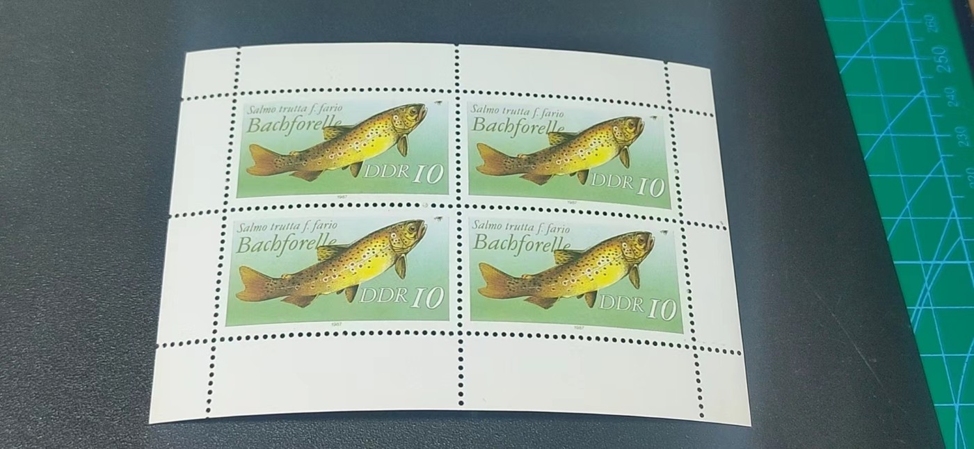 德国邮票，全场小版票  、小全张 德国邮票小版票一张，1987年发行，东德淡水鱼小版票，品相如图