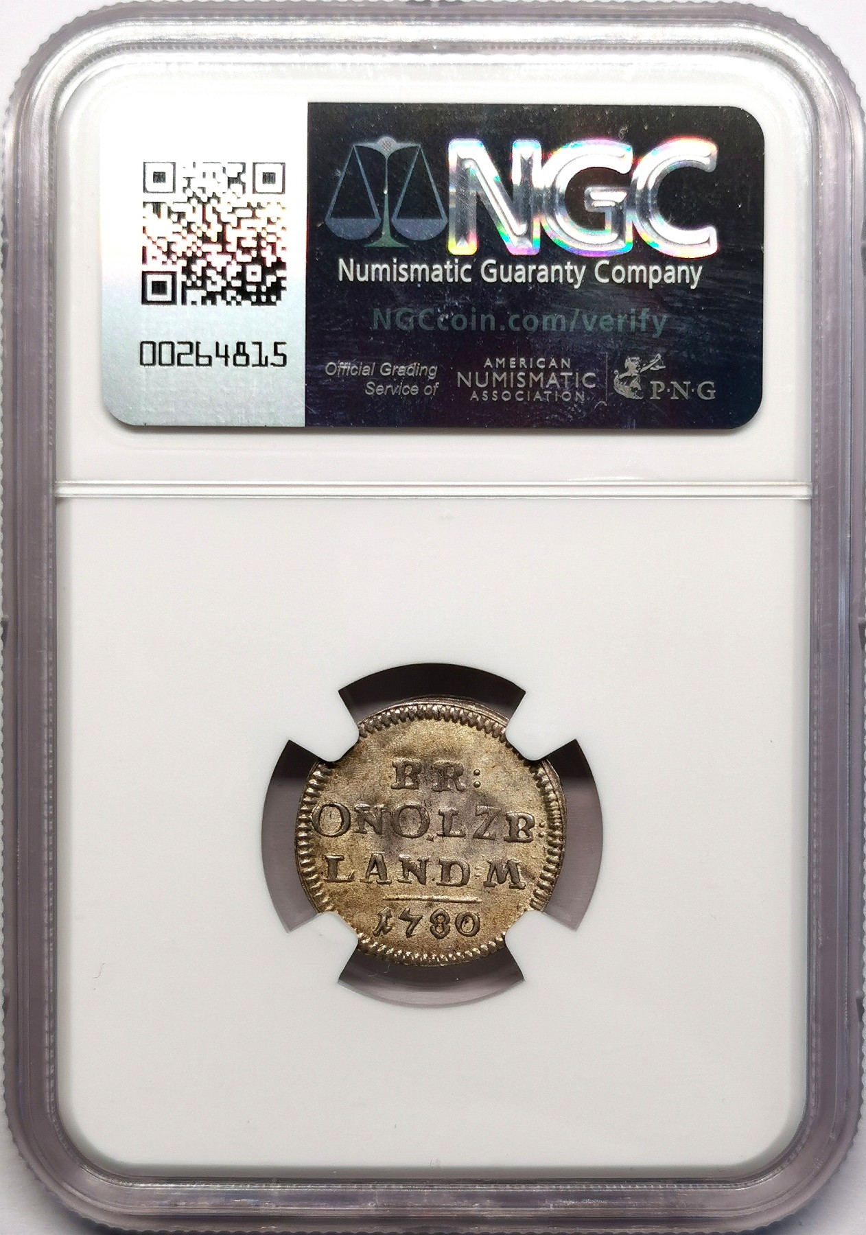 凡希社世界钱币微拍第二百六十二期 1780勃兰登堡-安斯巴赫1K银辅币NGC-MS63