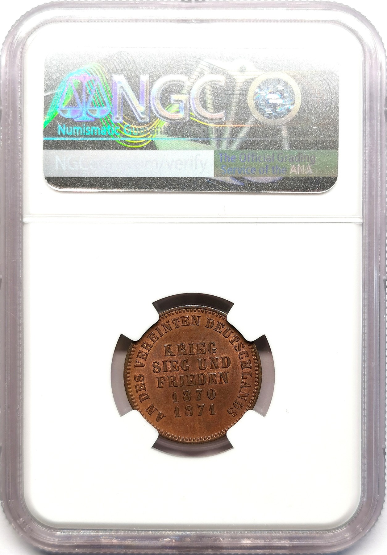 凡希社世界钱币微拍第二百六十二期 1871巴登普法战争胜利纪念1K铜币NGC-MS64