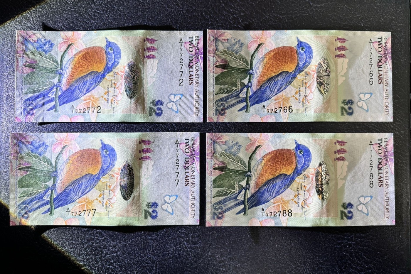 收藏联盟Quantum Auction 第329期拍卖  百慕大群岛2009年2元靓号4张 品相全新UNC A/1冠 