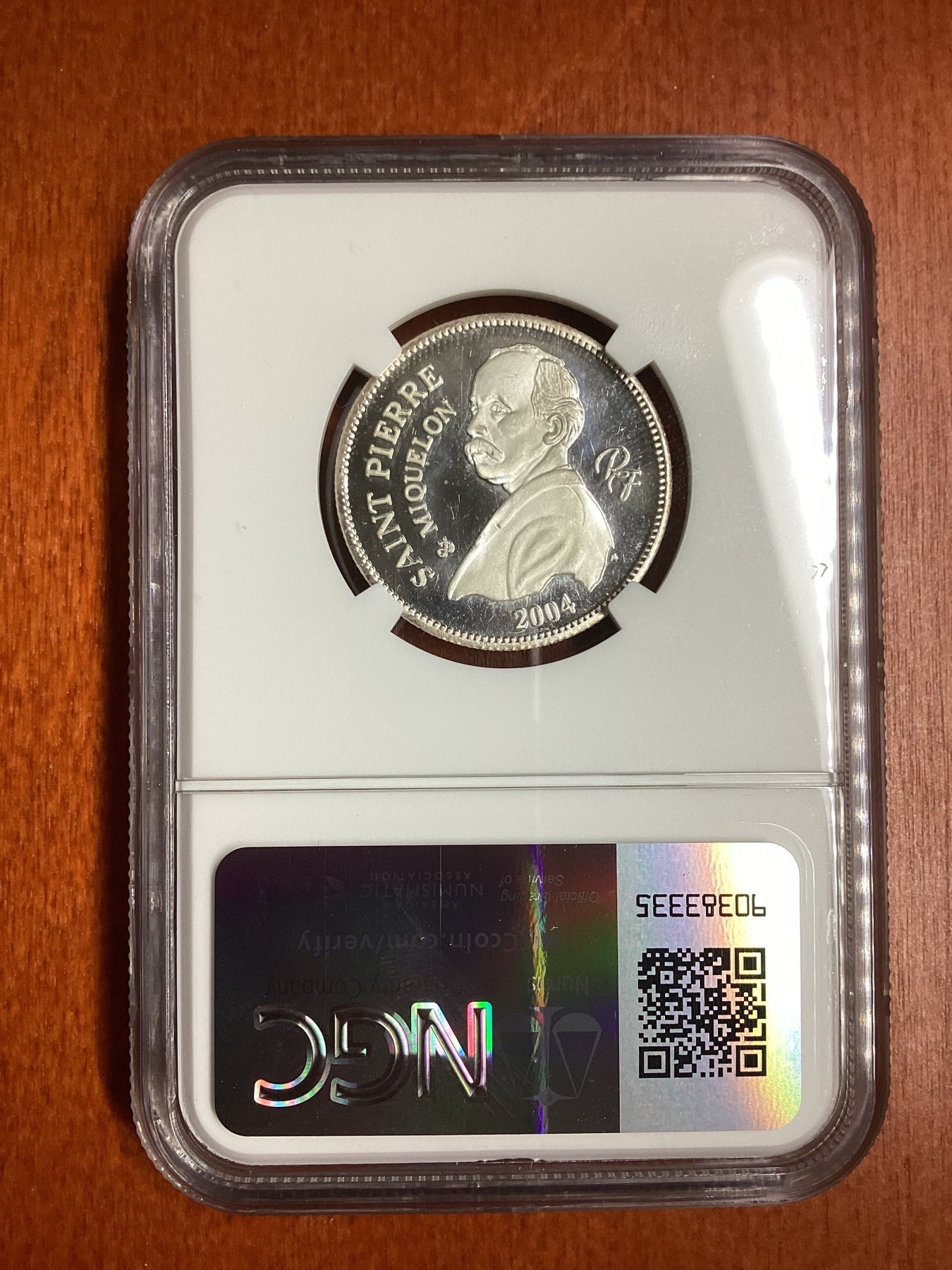 长老汇龙年精选第二场 2004 法属圣皮埃尔雕刻家罗缇名作系列1/4欧元银样币，NGC PF66UC，唯一冠军分，珍稀币