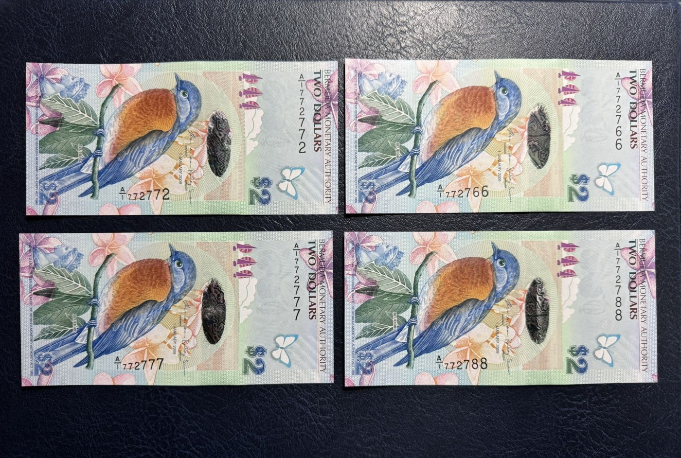 收藏联盟Quantum Auction 第329期拍卖  百慕大群岛2009年2元靓号4张 品相全新UNC A/1冠 