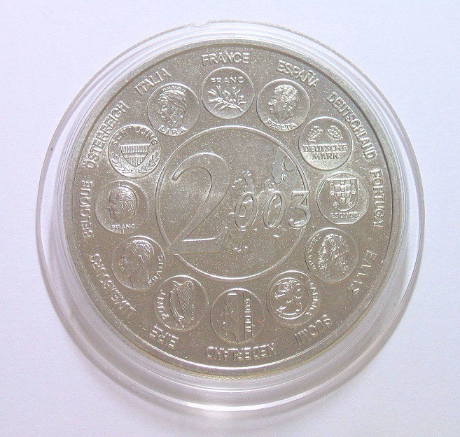 法国2003年币中币 欧元定名8周年高浮雕精制大铜章 40MM