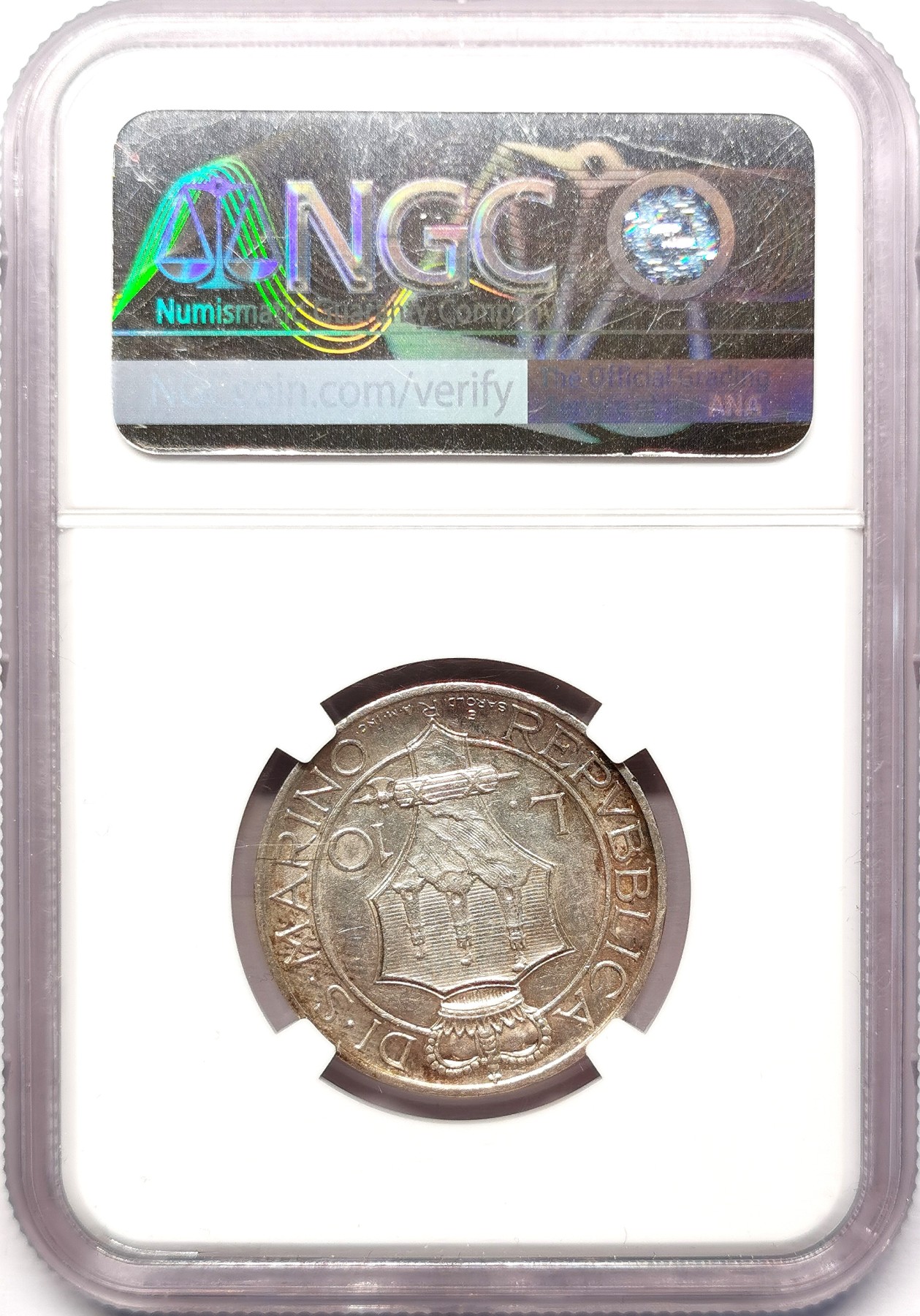 凡希社世界钱币微拍第二百六十二期 1935圣马力诺10里拉银币NGC-MS63
