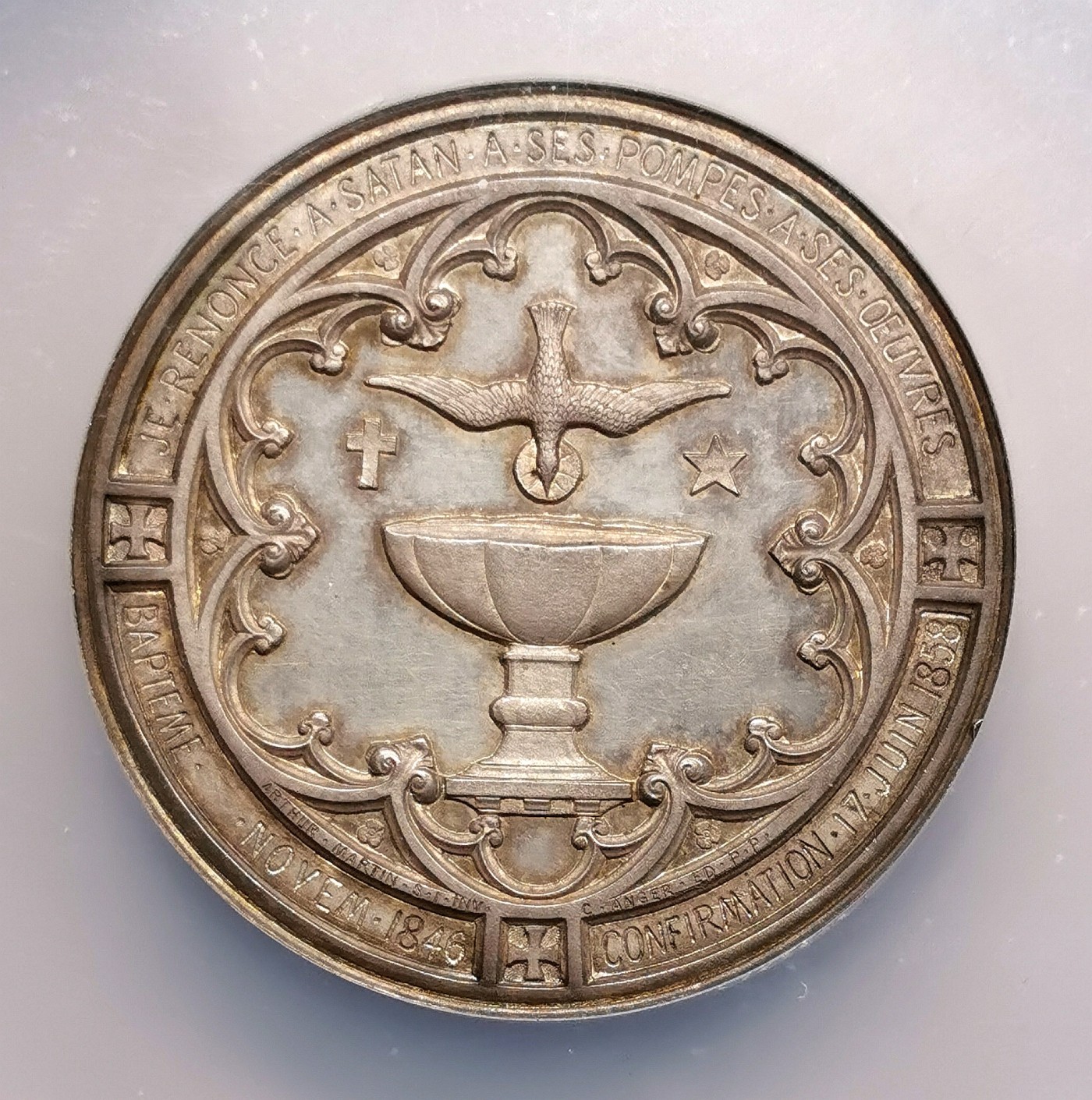 凡希社世界钱币微拍第二百六十二期 1858法国天主教坚信礼大银章NGC-MS64 Merley作品！