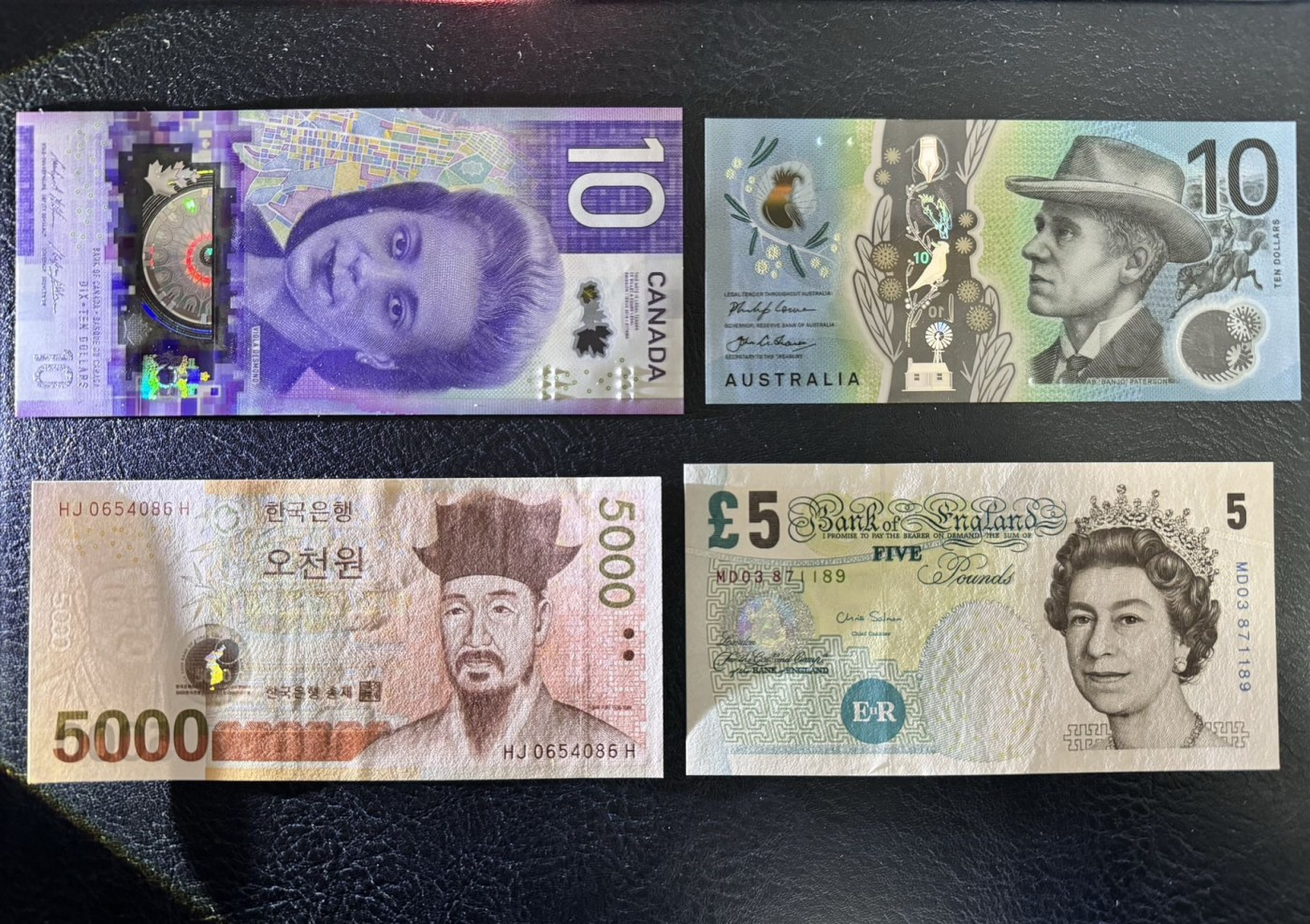收藏联盟Quantum Auction 第329期拍卖  加拿大，澳大利亚，韩国，英国纸币4枚 品相全新UNC 