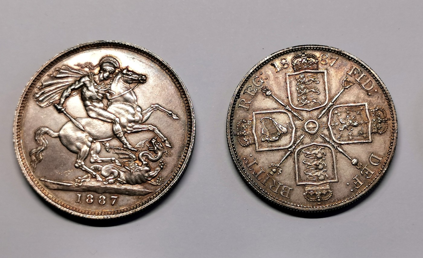 凡希社世界钱币微拍第二百六十二期 1887英国老维高冠加冕纪念流通版七枚套AU-UNC附皮质绒盒！