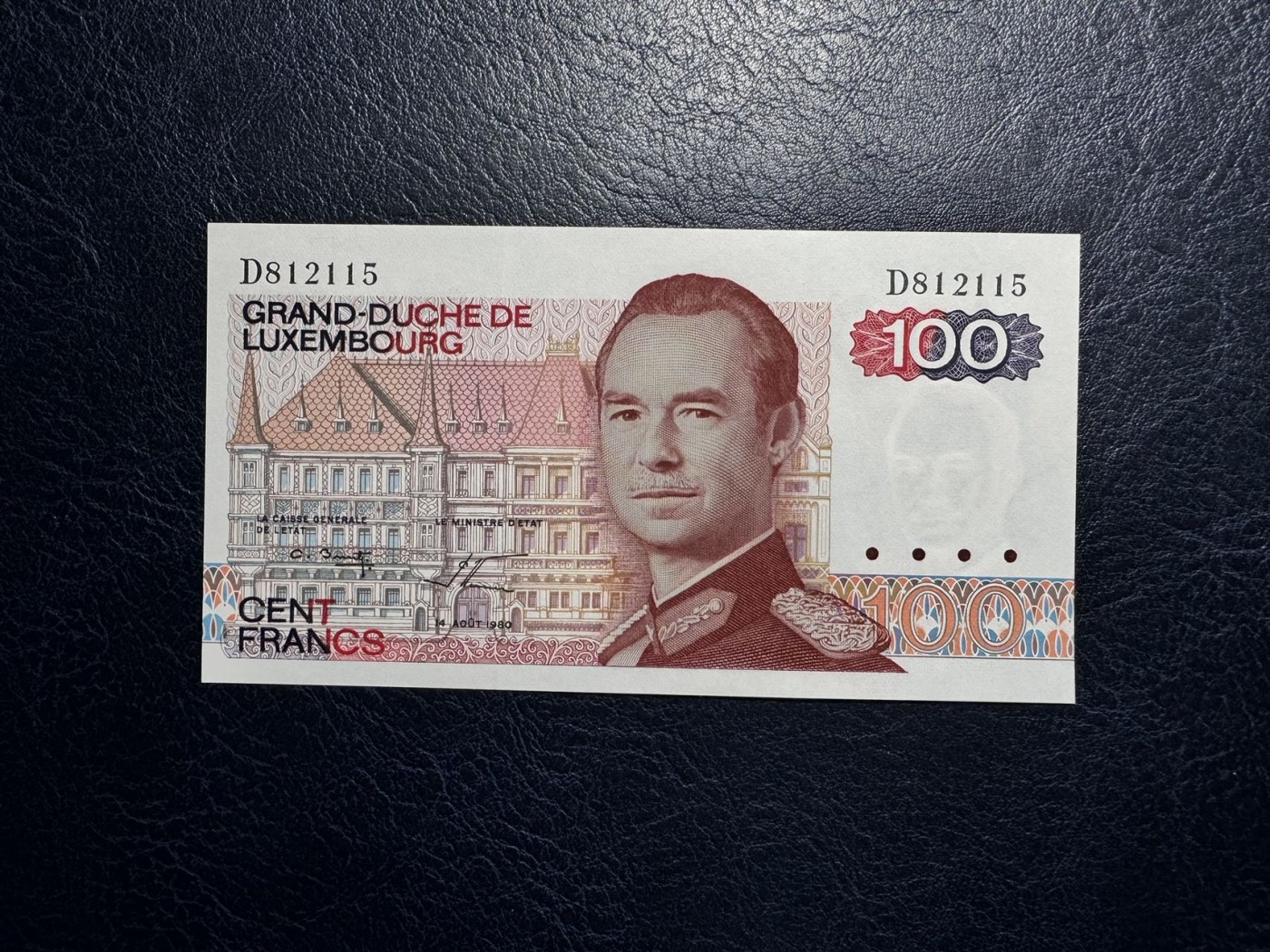 收藏联盟Quantum Auction 第329期拍卖  卢森堡大公国1980年100法郎 品相全新UNC 号码无347 稀少