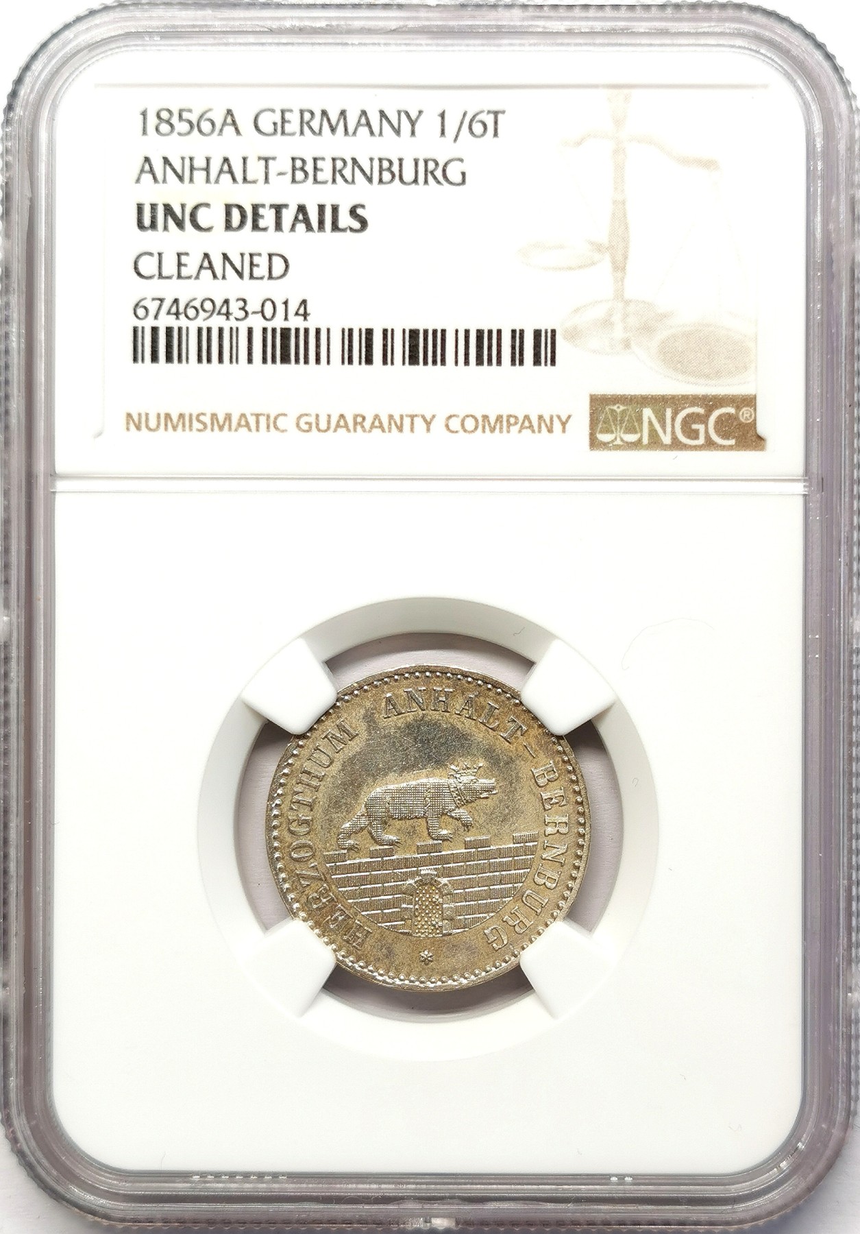 凡希社世界钱币微拍第二百六十二期 1856安哈特-伯恩堡1/6泰勒NGC-UNCD