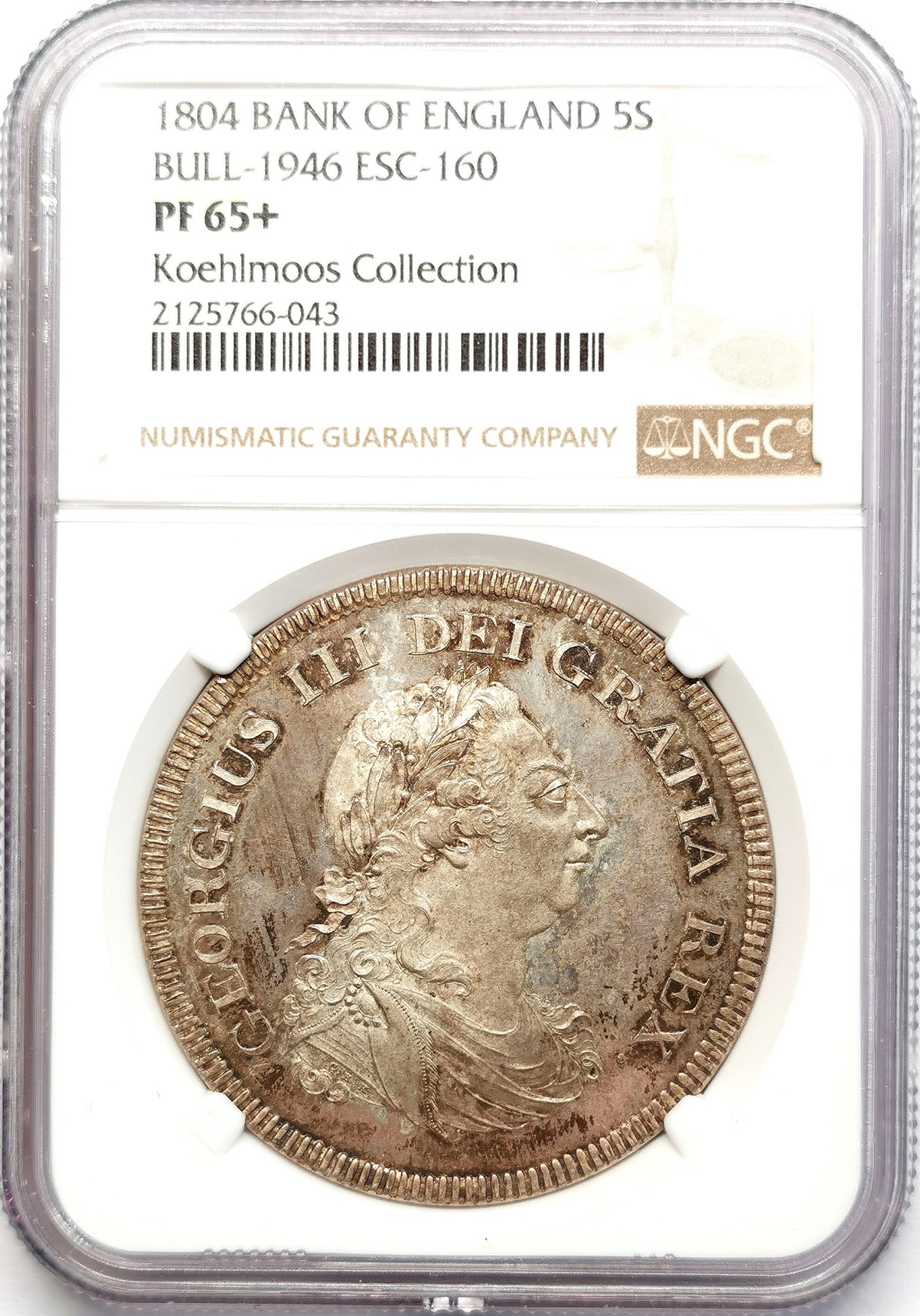凡希社世界钱币微拍第二百六十二期 罕！1804英国英格兰银行乔三DOLLAR（5先令）大银精铸NGC-PF65+ SOHO蒸汽铸币机铸造，铸币史上具有里程碑意义的样本，品相无与伦比，名家旧藏！