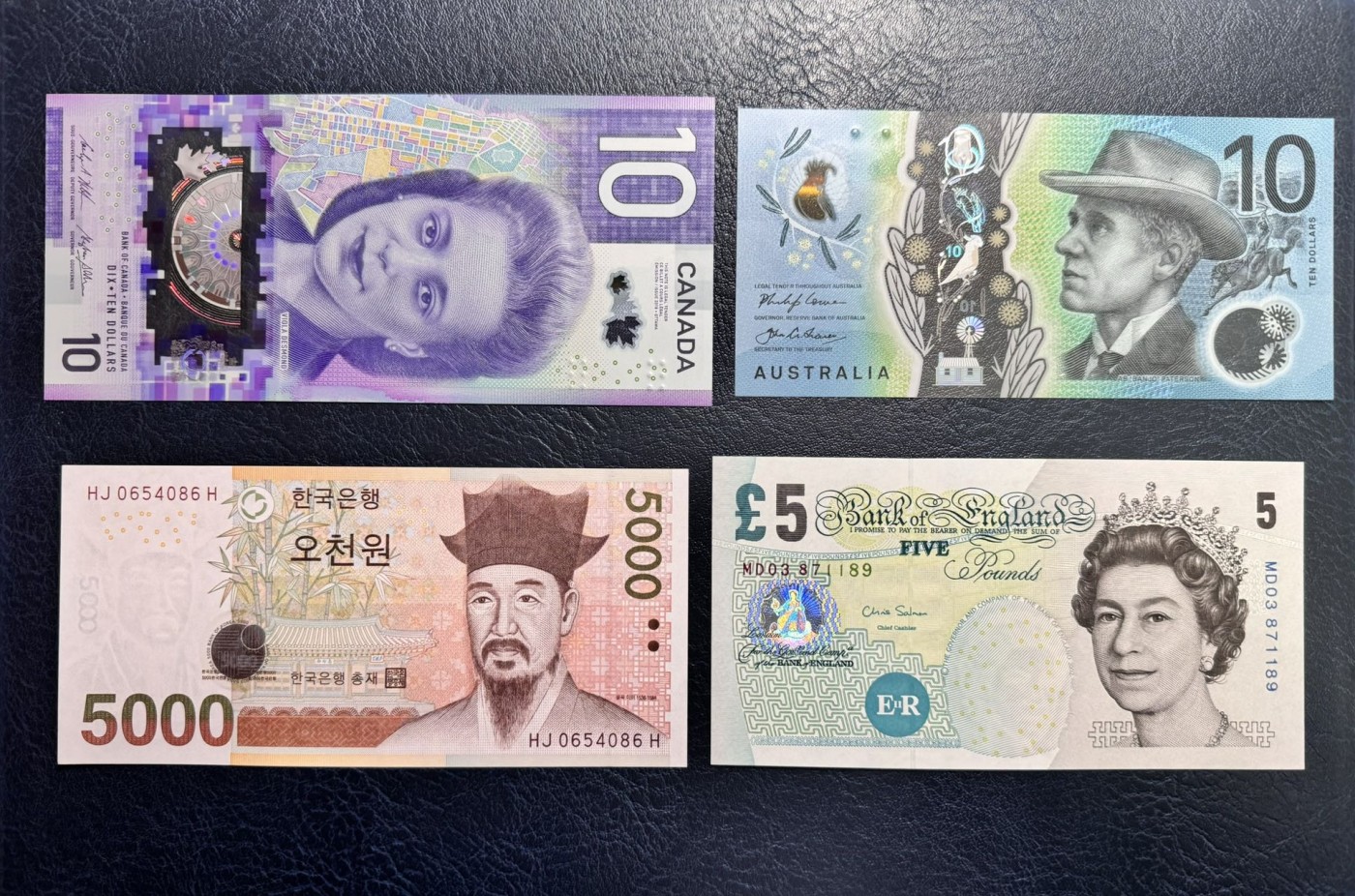 收藏联盟Quantum Auction 第329期拍卖  加拿大，澳大利亚，韩国，英国纸币4枚 品相全新UNC 