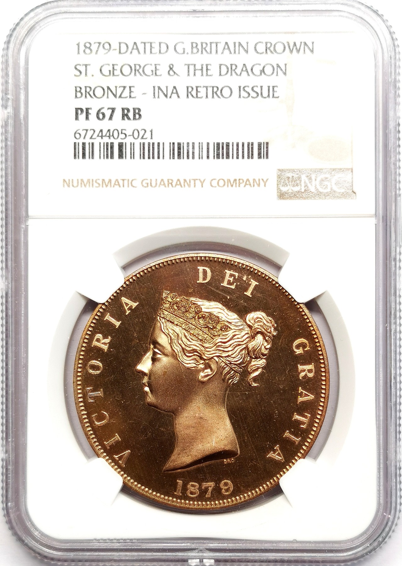 凡希社世界钱币微拍第二百六十二期 1879英国小维背屠龙克朗NGC-PF67黄铜后铸品