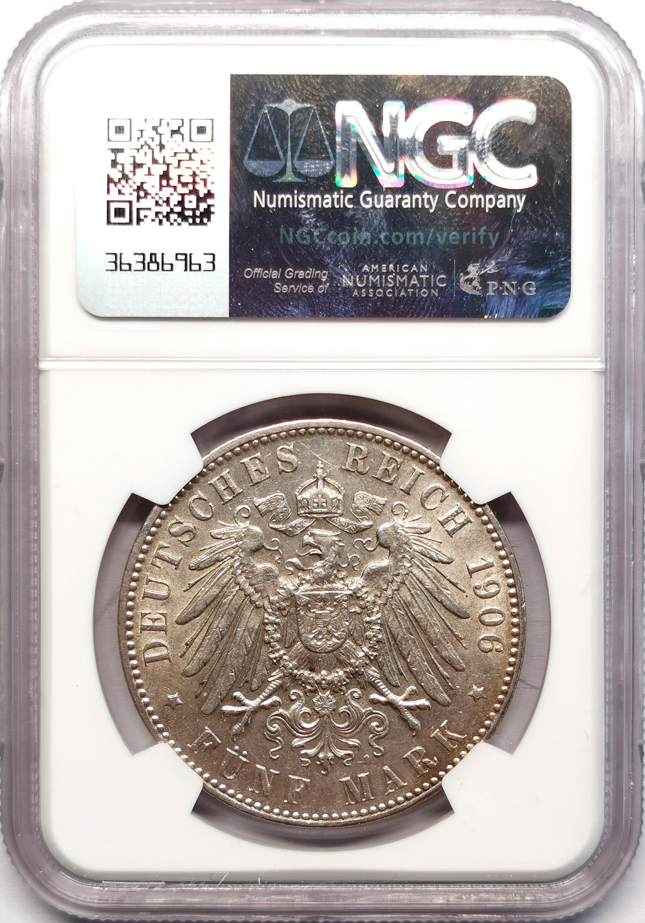 凡希社世界钱币微拍第二百六十二期 1906J不来梅5马克大银NGC-MS62