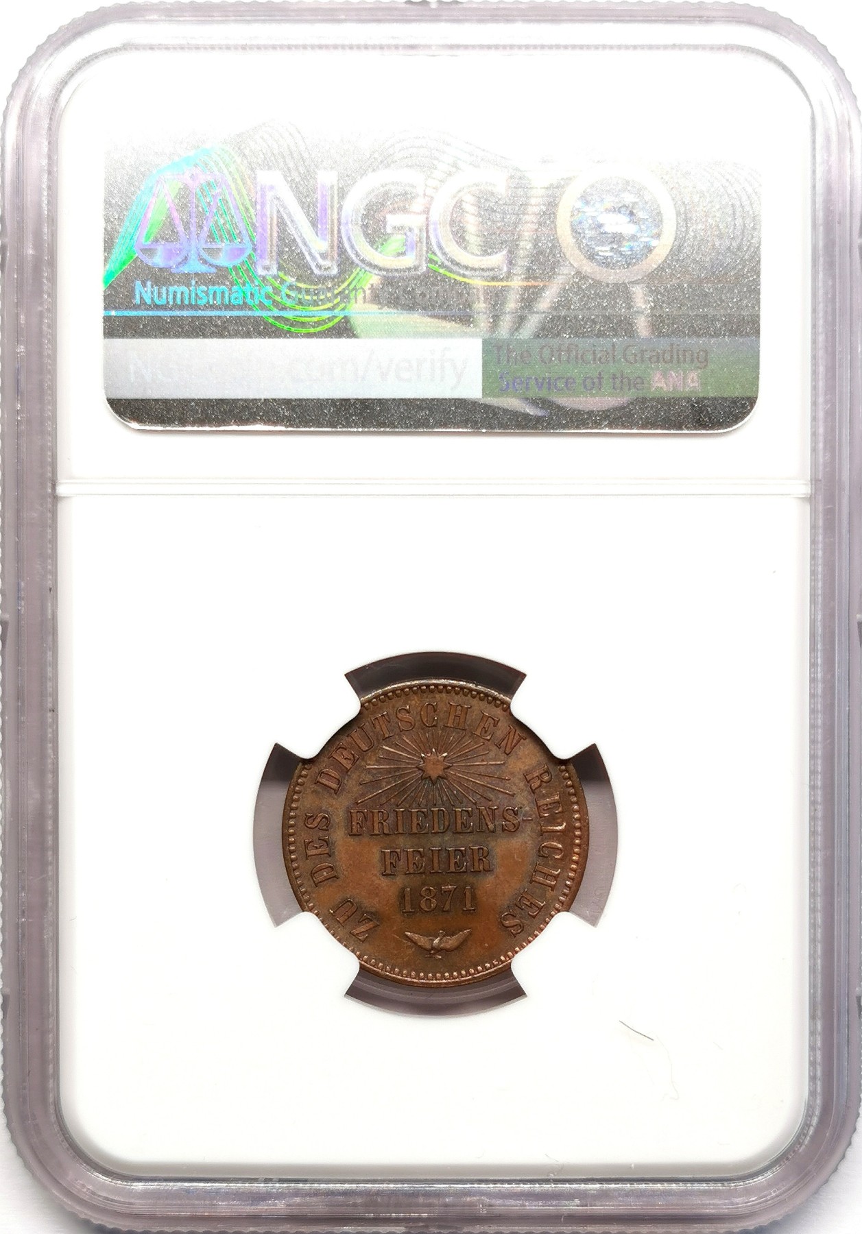 凡希社世界钱币微拍第二百六十二期 1871巴登普法战争胜利纪念1K铜币NGC-MS64纹章版