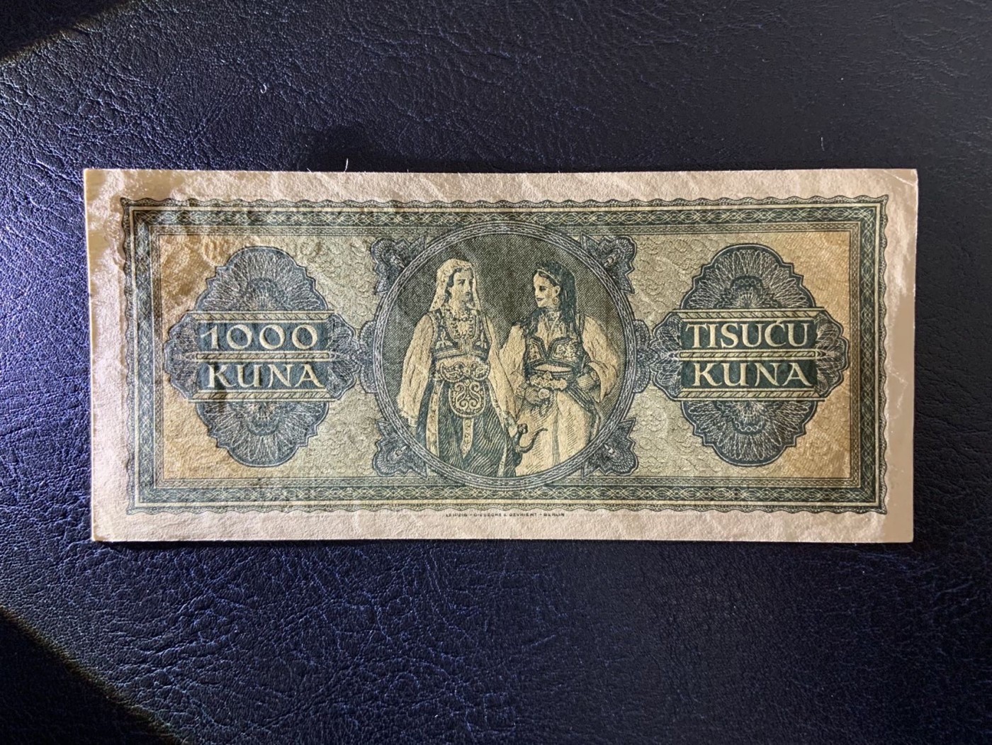 收藏联盟Quantum Auction 第329期拍卖  克罗地亚1943年1000库纳 品相UNC-  边角有瑕疵 捷德代印