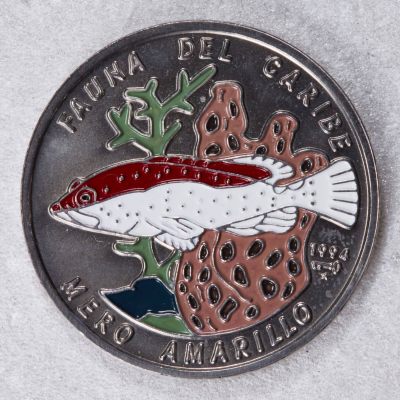 S&S Numismatic世界钱币-拍卖 第72期 （外出参加币展，25日回国发货） - 古巴1994年 加勒比动物系列I–黄色石斑鱼 1比索彩色纪念币