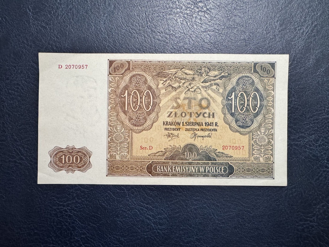 收藏联盟Quantum Auction 第329期拍卖  波兰1941年100兹罗提 品相UNC-  角折 大天使