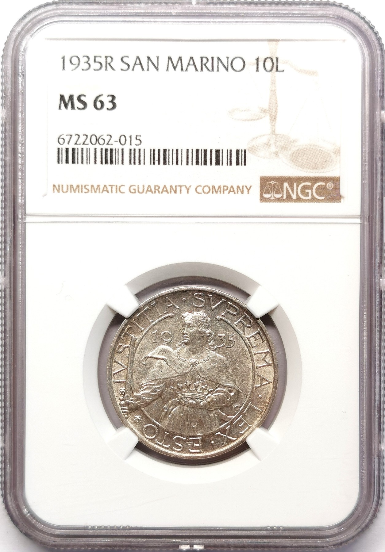 凡希社世界钱币微拍第二百六十二期 1935圣马力诺10里拉银币NGC-MS63