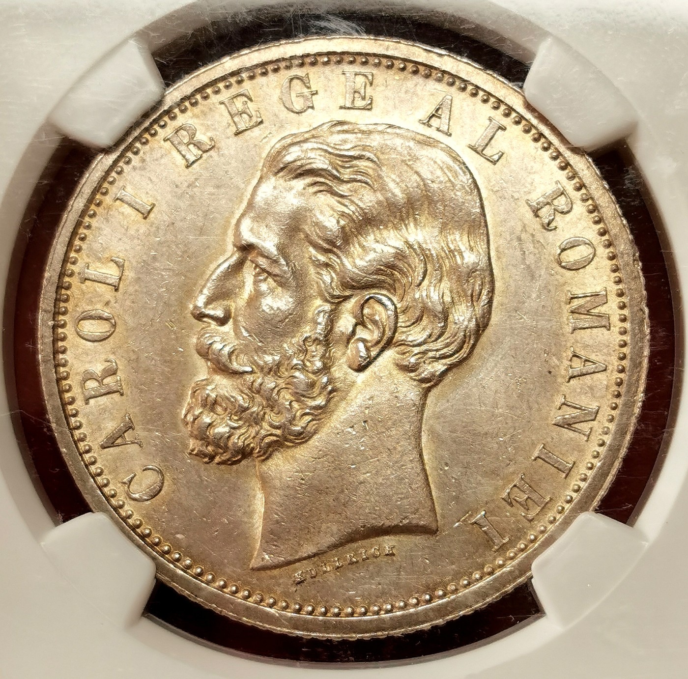 凡希社世界钱币微拍第二百六十二期 稀！1901B罗马尼亚卡罗尔一世5L大银NGC-MS62 王国尾声，齿边一年型，只要上到MS的大罗就既少且贵。