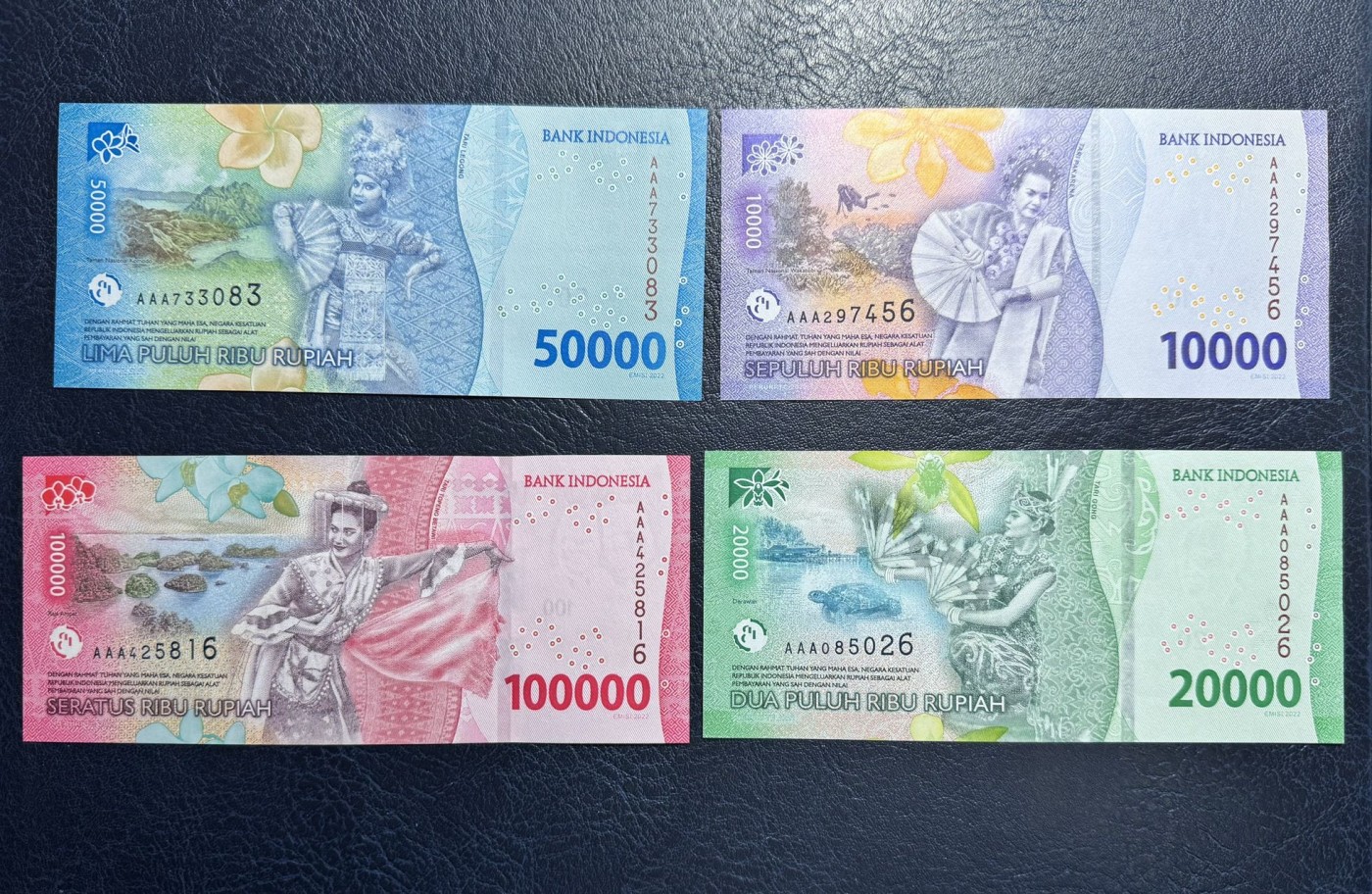 收藏联盟Quantum Auction 第329期拍卖  印度尼西亚2022年1000-100000卢比首发AAA冠一套 品相全新UNC