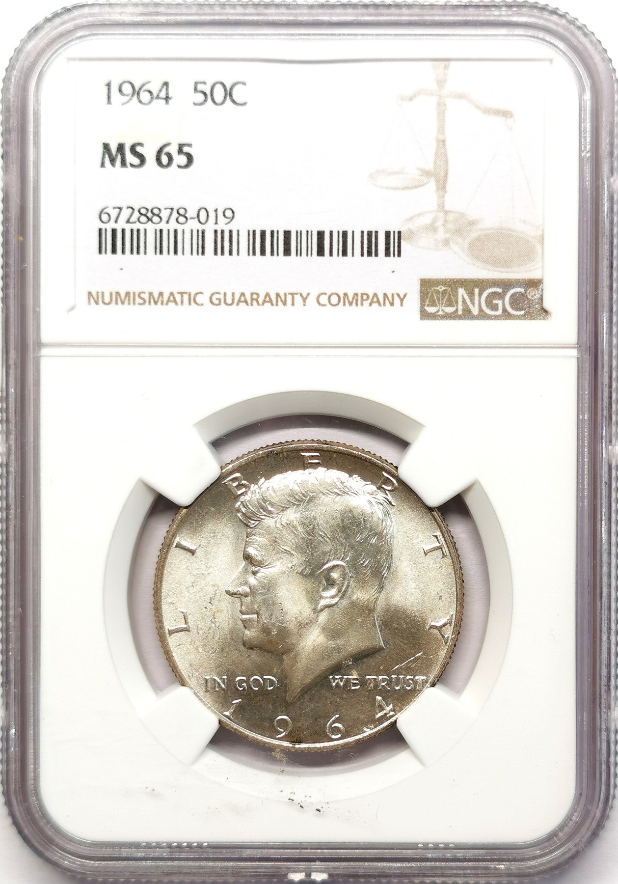 凡希社世界钱币微拍第二百六十二期 1964肯尼迪50美分银币NGC-MS65