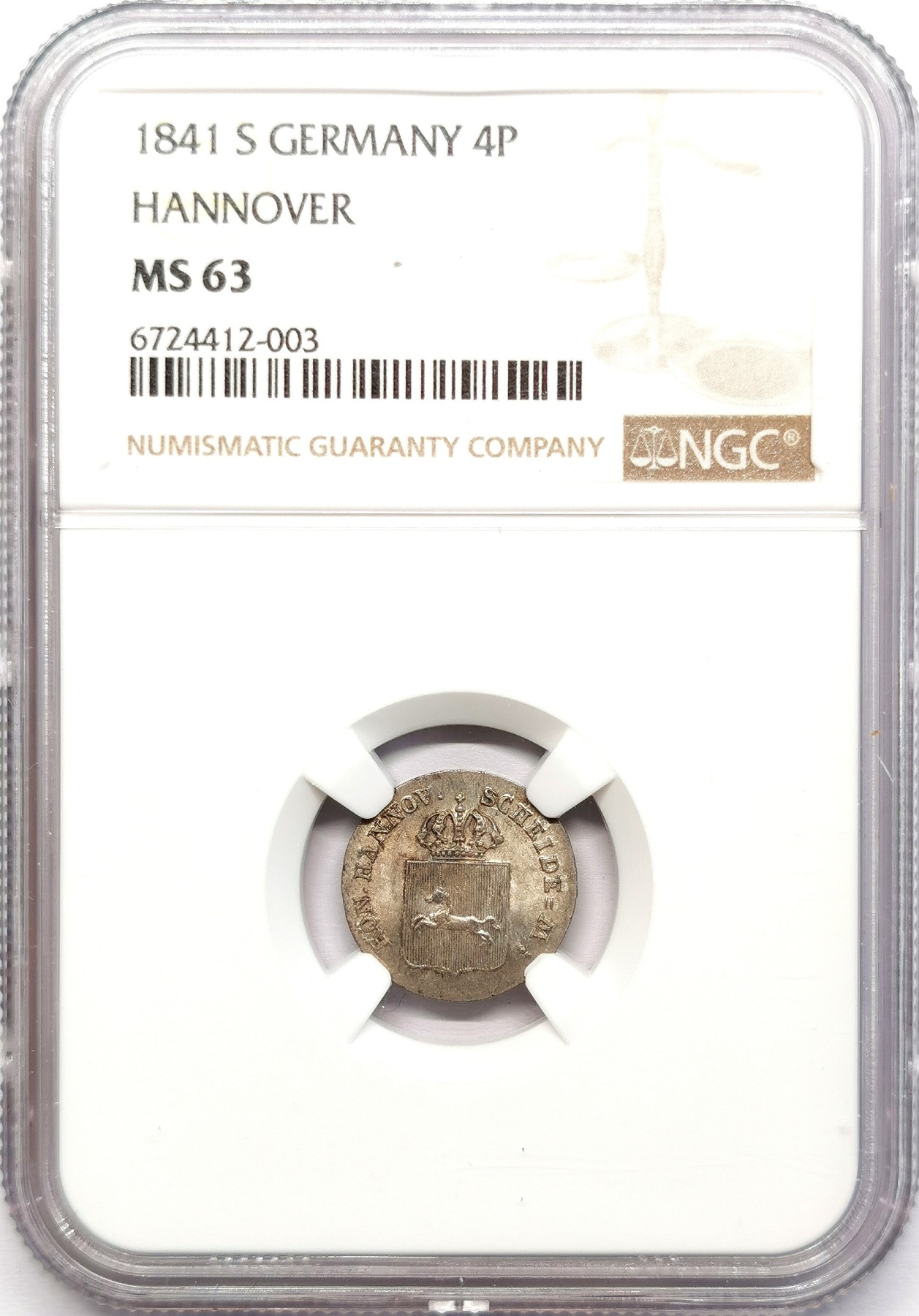 凡希社世界钱币微拍第二百六十二期 1841汉诺威4芬尼银辅币NGC-MS63