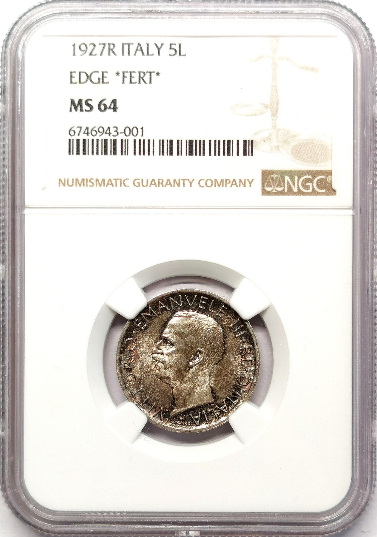 凡希社世界钱币微拍第二百六十二期 1927意大利5里拉银币NGC-MS64