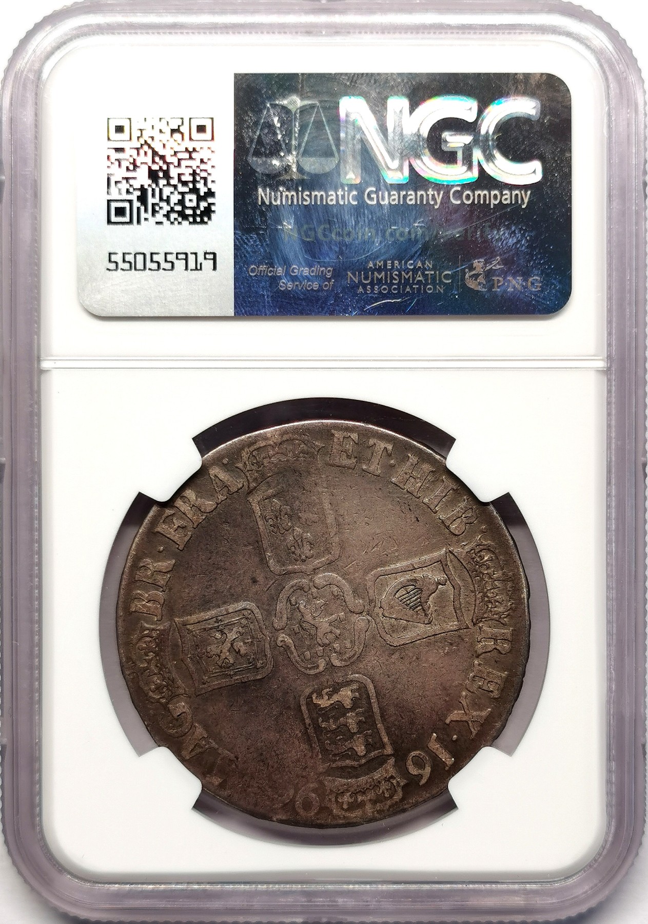 凡希社世界钱币微拍第二百六十二期 1696英国威廉三世克朗大银NGC-VG