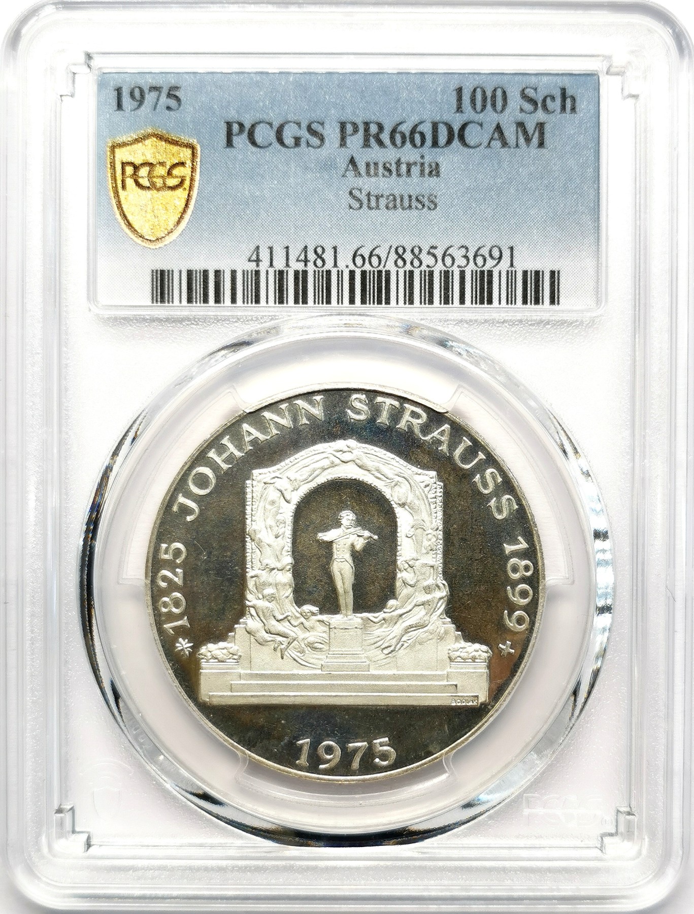 凡希社世界钱币微拍第二百六十二期 1975奥地利约翰斯特劳斯100先令纪念大银精铸PCGS-PF66DCAM