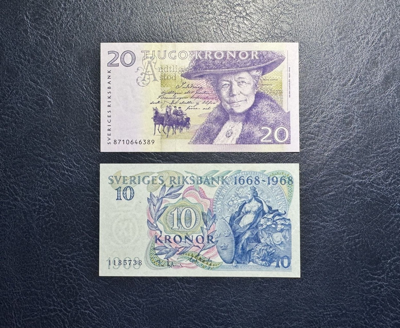 收藏联盟Quantum Auction 第329期拍卖  瑞典2008年20克朗和1968年10克朗纪念钞 品相分别为UNC和AU