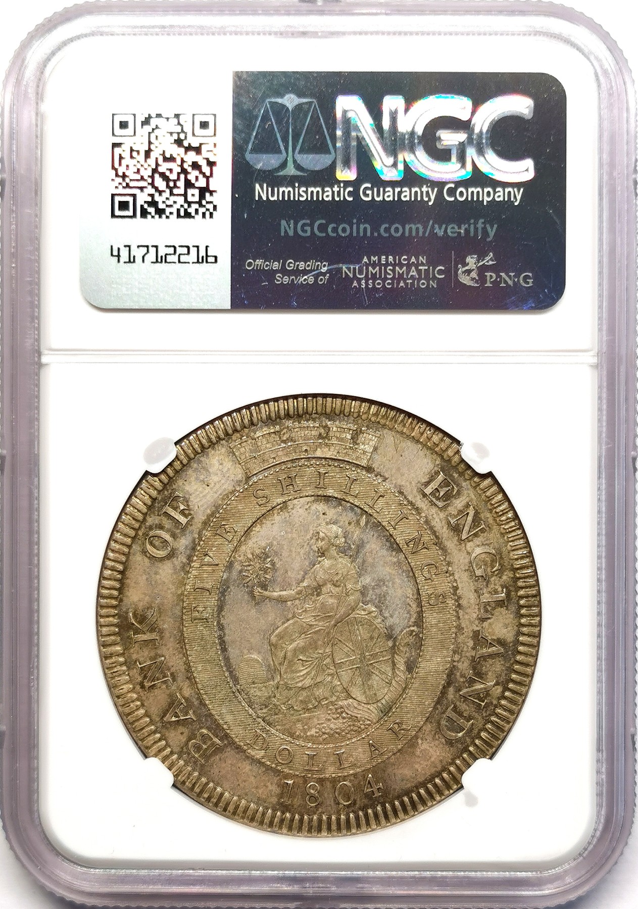 凡希社世界钱币微拍第二百六十二期 罕！1804英国英格兰银行乔三DOLLAR（5先令）大银精铸NGC-PF65+ SOHO蒸汽铸币机铸造，铸币史上具有里程碑意义的样本，品相无与伦比，名家旧藏！