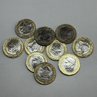 康怡轩【世界各国硬币】第91期 - 意大利1000里拉硬币（地图错版） 10枚