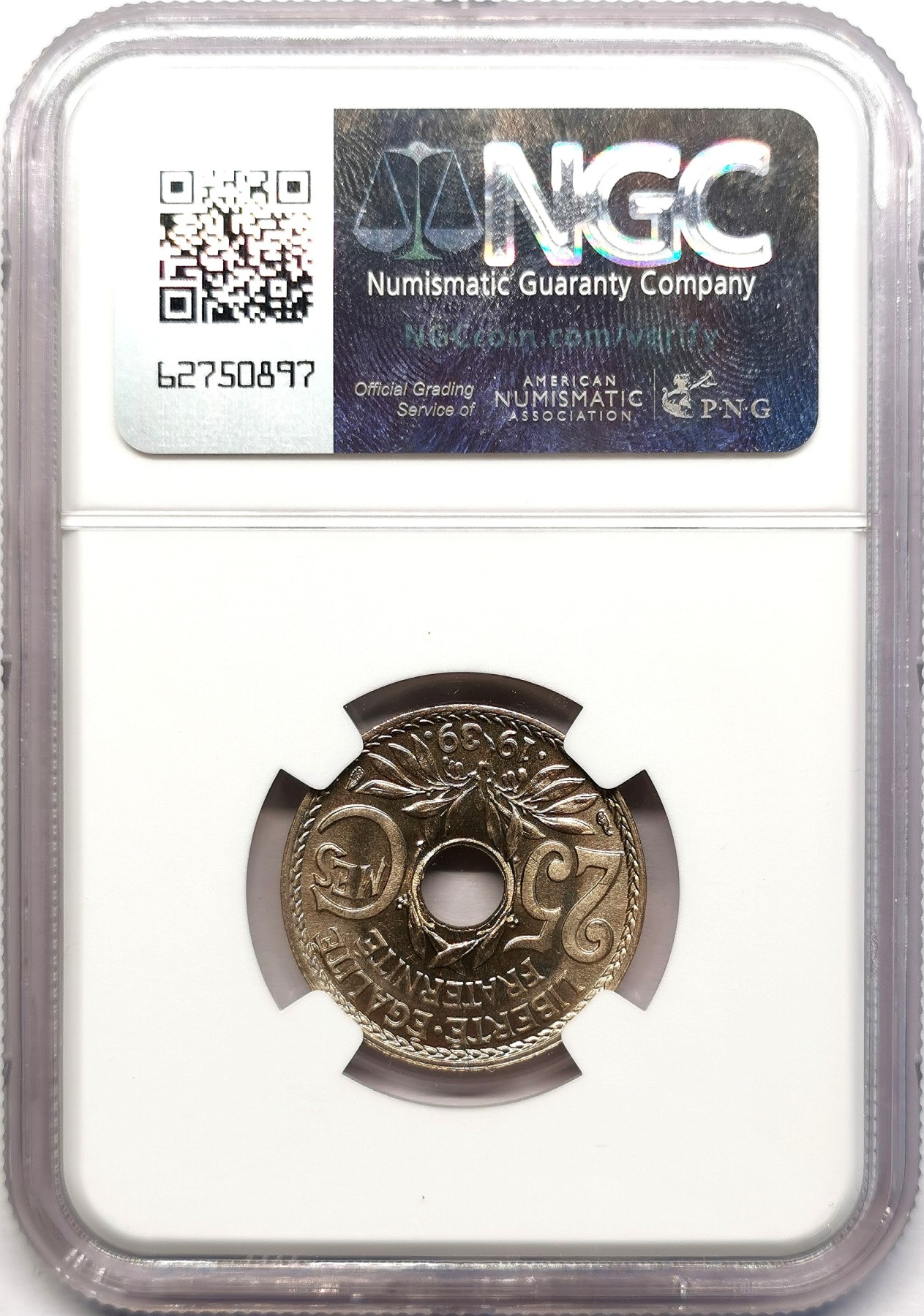 凡希社世界钱币微拍第二百六十二期 1939法国中孔25生丁镍币NGC-MS65