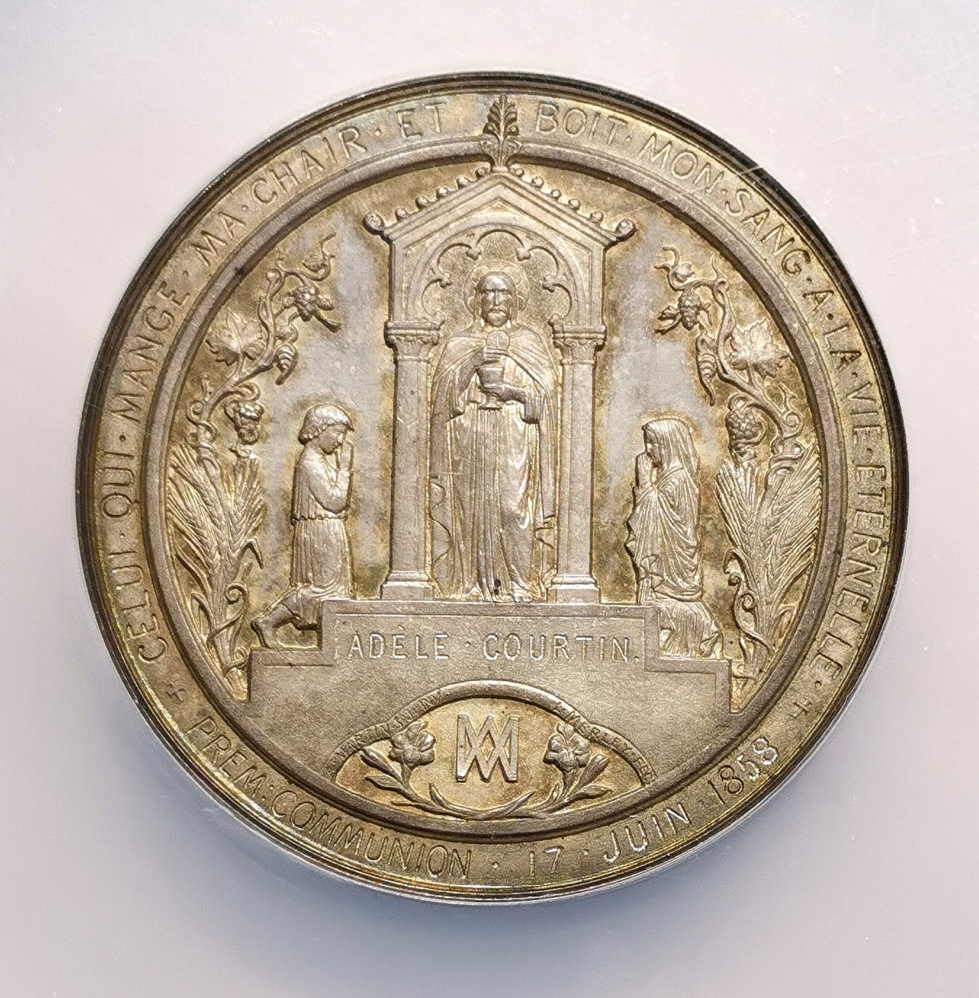 凡希社世界钱币微拍第二百六十二期 1858法国天主教坚信礼大银章NGC-MS64 Merley作品！