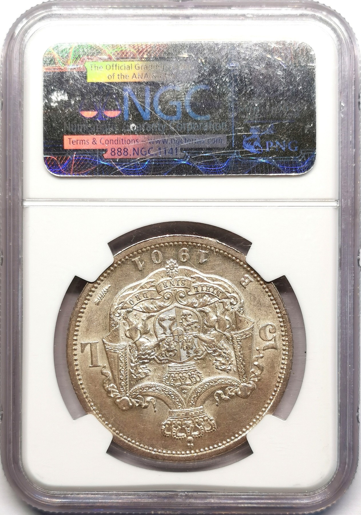 凡希社世界钱币微拍第二百六十二期 稀！1901B罗马尼亚卡罗尔一世5L大银NGC-MS62 王国尾声，齿边一年型，只要上到MS的大罗就既少且贵。