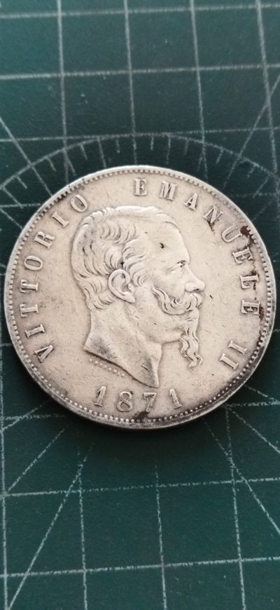 外国硬币初藏2024年第5场 - 意大利5里拉银币1871年。