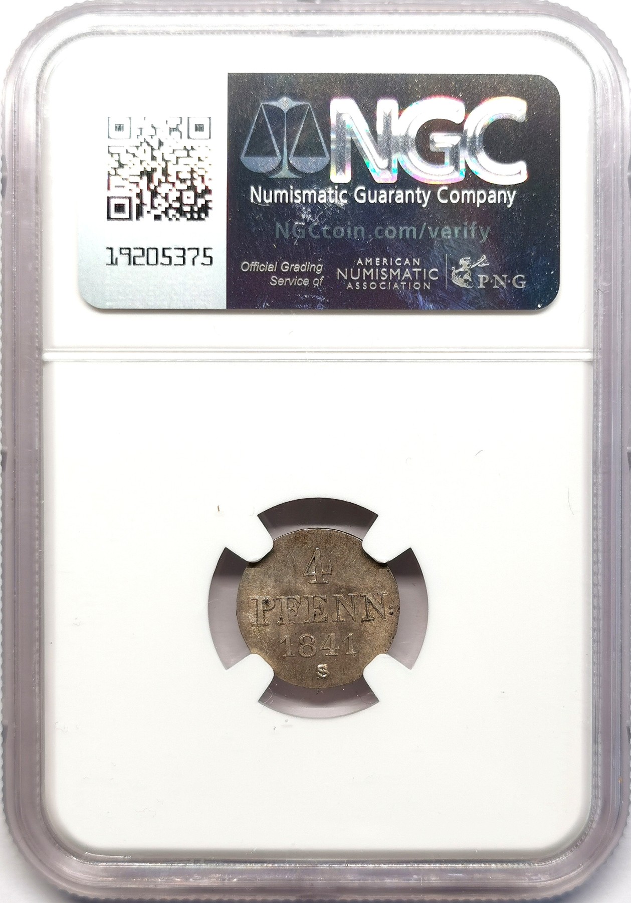 凡希社世界钱币微拍第二百六十二期 1841汉诺威4芬尼银辅币NGC-MS63